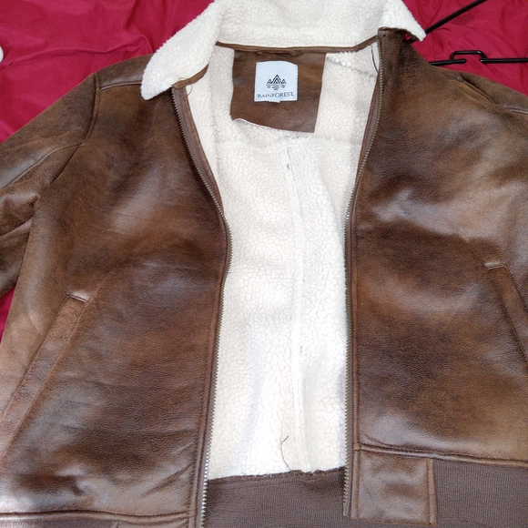 Rainforest Shearling Lined Nubuk Aviator Zip Bomber Jacket Mens Large - Picture 10 of 13